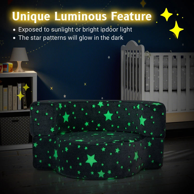 2-in-1 Toddler Chair Glow in the Dark Kids Couch with Removable and Washable Cover-Grey