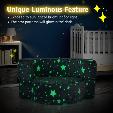 2-in-1 Toddler Chair Glow in the Dark Kids Couch with Removable and Washable Cover-Grey