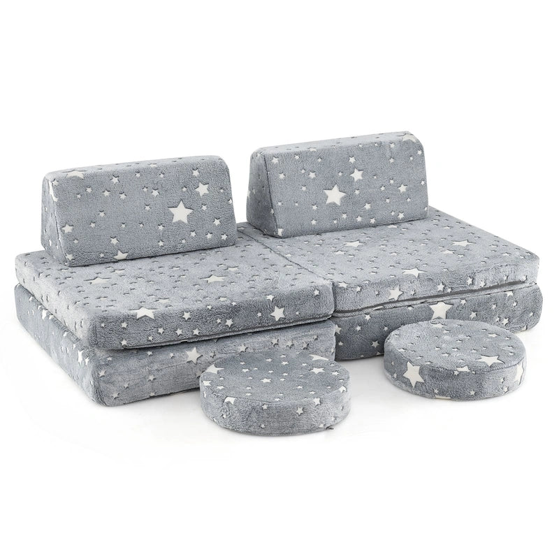 Modular Kids Play Couch Set with Machine-washable Flannel Covers-Grey