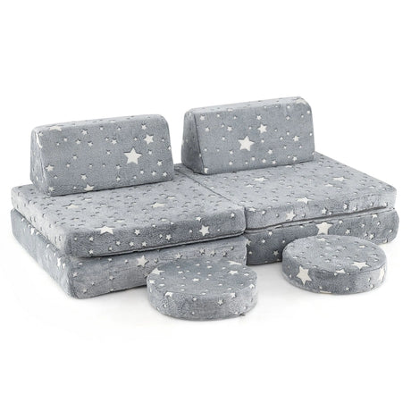 Modular Kids Play Couch Set with Machine-washable Flannel Covers-Grey