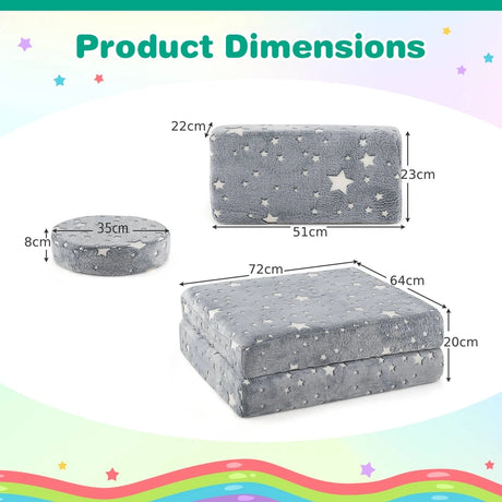 Modular Kids Play Couch Set with Machine-washable Flannel Covers-Grey