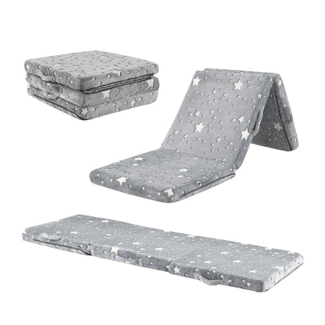 Foldable Floor Mattress with Washable Flannel Cover and Storage Bag-Grey
