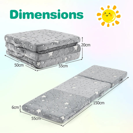 Foldable Floor Mattress with Washable Flannel Cover and Storage Bag-Grey