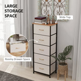 HOMCOM Fabric Chest of Drawers, Industrial Bedroom Dresser with 5 Fabric Drawers, Steel Frame and Wooden Top for Nursery, Living Room, Hallway, Cream White