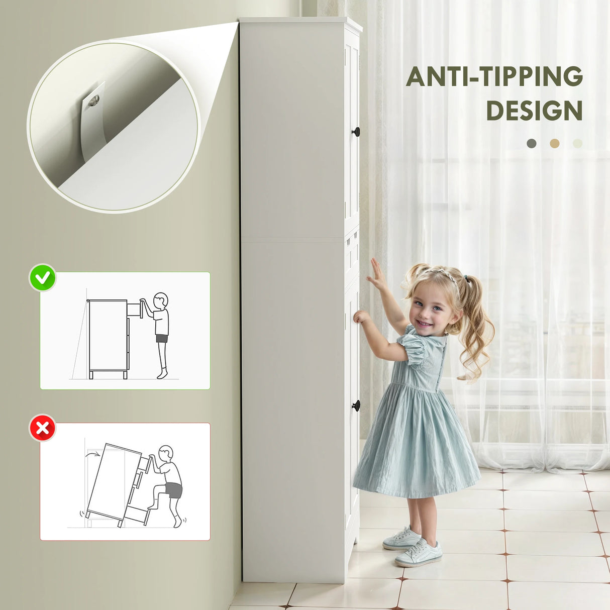 HOMCOM Tall Bathroom Storage Cabinet - White