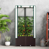 Outsunny Raised Garden Bed with Trellis, Plastic Planter Box with PE Cover, Drainage Holes, Drain Plugs and Water Reservoirs for Climbing Plants, Vegetables, Flowers, 80 x 40 x 140 cm