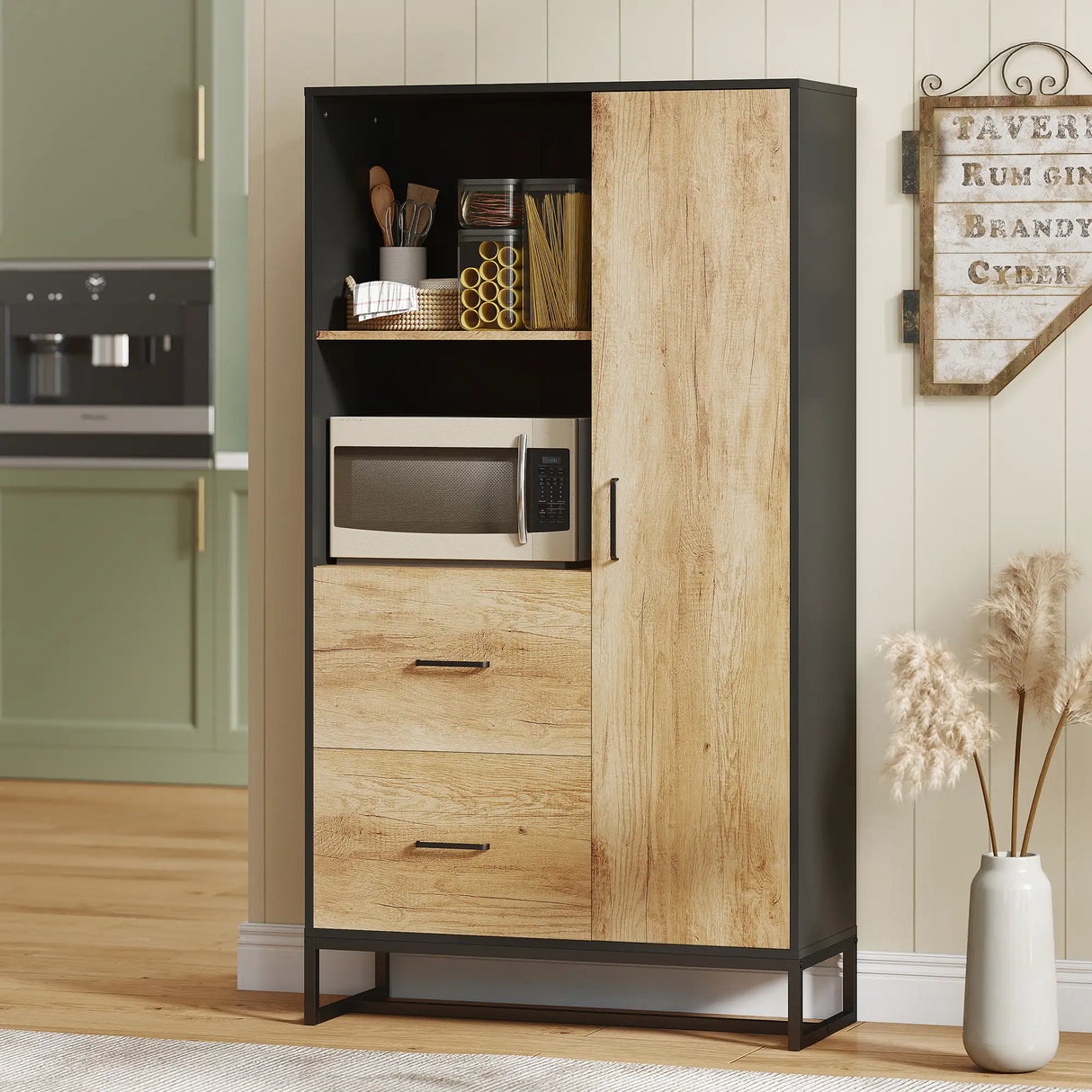 HOMCOM Tall Kitchen Cupboard, Freestanding Kitchen Pantry Cabinet with Adjustable Shelves, Drawers and Soft Close Door, 160cm