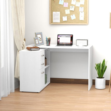 HOMCOM L-Shaped Computer Desk, 2 Shaped Corner Desk with Drawers, File Cabinet and Storage Shelves, Home Office Desk, 117 x 83.5 x 76cm, White