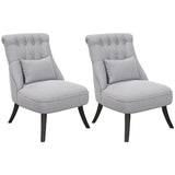 HOMCOM Fabric Single Sofa, Tub Chair, Upholstered Bedroom Chair with Pillow, Solid Wood Leg for Home, Living Room, Dining Room, Set of 2, Grey