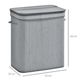 HOMCOM 100L Natural Wood Laundry Basket A Compartment w/Flip Lid Removable Lining Handles Board Base Foldable Durable Water-Resistant Dirty Clothes Storage Home Organisation Grey