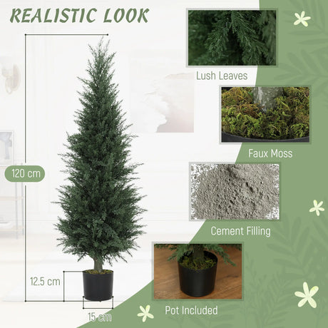 HOMCOM Set of Two Artificial Cypress Trees - Green