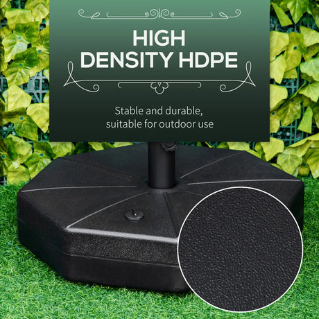 Outsunny Octagonal Garden Parasol Base Holder Outdoor Market Umbrella Stand Weights, Up to 28kg Water Filled or 40kg Sand Filled, Black