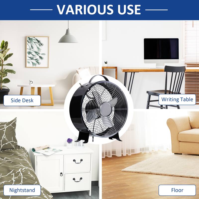 HOMCOM 10" 2-Speed Electric Table Desk Fan w/ Safety Guard Anti-Slip Feet Portable Personal Cooling Fan Home Office Bedroom Black