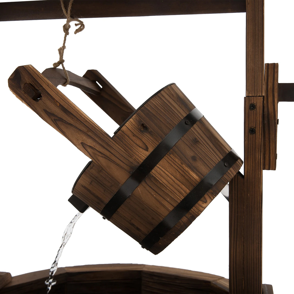 Outsunny Wooden Garden Wishing Well Fountain Barrel Waterfall Rustic Wood with Pump Garden Dcor Ornament