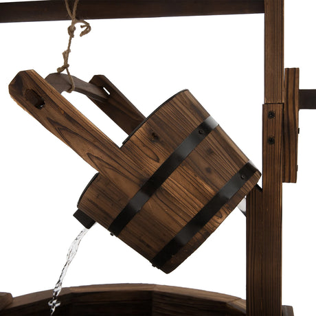 Outsunny Wooden Garden Wishing Well Fountain Barrel Waterfall Rustic Wood with Pump Garden Dcor Ornament