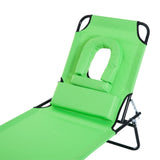 Outsunny Folding Sun Lounger with Face Hole, 4-Position Adjustable Backrest Garden Recliner Chair Sunbed, Outdoor Lounge Chair with 600 D Oxford Cloth Seat, Pillow for Beach, Green