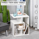 HOMCOM Side Table, 3 Tier End Table with Open Storage Shelves, Small Coffee Table Bedside Table for Living Room, Bedroom, White