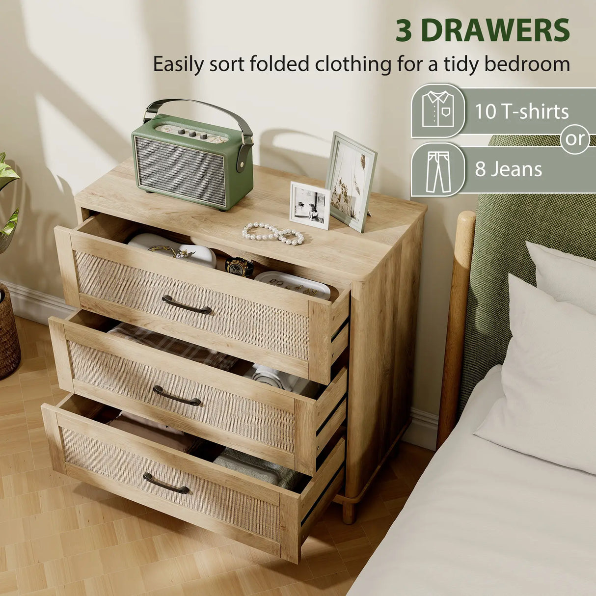 HOMCOM 76 cm Wide Drawer Chest of Drawers with 3 Drawer - Oak