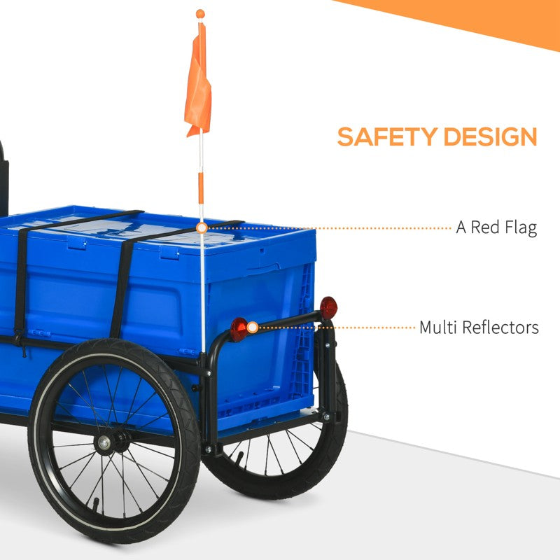 HOMCOM Steel Trailer for Bike, Bicycle Cargo Trailer with 65L Foldable Storage Box and Safe Reflectors, Max Load 40KG, Blue