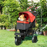 PawHut Dog Stroller Foldable Pet Pram, 3 Wheels Dog Pushchair with Brake, for Small Dogs & Cats, Red