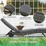 Outsunny Patio Wicker Chaise Lounge Chair, Outdoor PE Rattan Sun Lounger with Adjustable Backrest and 2 Wheels, Dark Grey