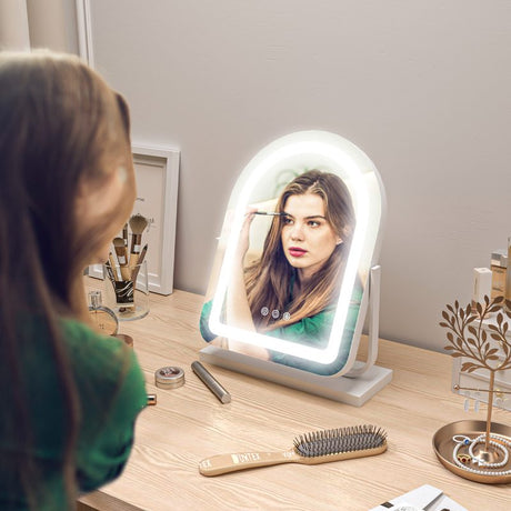 HOMCOM LED Vanity Mirror with Lights, 33 x 44.5cm Lighted Makeup Mirror with 3 Colour, 360° Rotation, Touch Screen, for Bedroom and Dressing Room, White