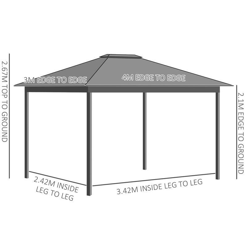 Outsunny 4 x 3(m) Patio Gazebo Canopy, with Vented Roof, Netting, Curtains, Aluminium Frame, Grey