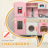 AIYAPLAY Play Kitchen, Kids Kitchen Set with Lights and Sounds, Double Stoves, Ice Maker, Chalkboard for 3+ Years, Pink