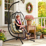 Outsunny Rattan Hanging Egg Chair, Foldable Wicker Hammock Swing Chair with Cushion, Stand, Adjustable Height, Head Pillow, Steel Frame for Garden Patio Indoor Outdoor, Cream White