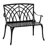 Outsunny 2-Seater Cast Aluminium Garden Bench Loveseat Outdoor Furniture Chair w/ Decorative Backrest & Ergonomic Armrest for Patio Terrace Porch