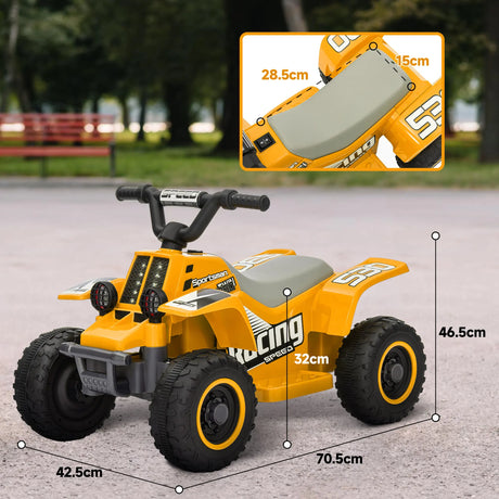 AIYAPLAY 6V Electric Quad Bike for Kids, Ride On ATV w/ Forward/Reverse, Headlights, for Ages 18-36 Months, Yellow