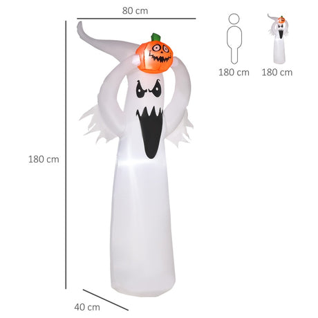 HOMCOM 6FT 1.8m LED Halloween Inflatable Decoration Floating Ghost & Pumpkin Party Outdoors Yard Lawn