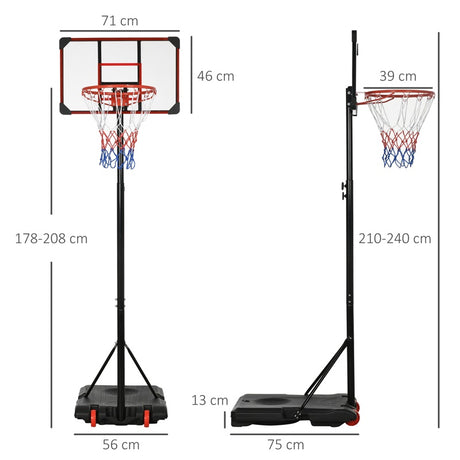 SPORTNOW Height Adjustable Basketball Hoop and Stand with Firm Backboard and Weighted Base, Portable on Wheels, Red