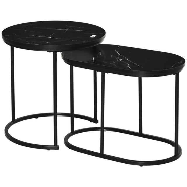 HOMCOM Marble-Effect Nest of Tables - Black/White