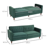 HOMCOM Velvet-Feel Three-Seater Sofa Bed - Green