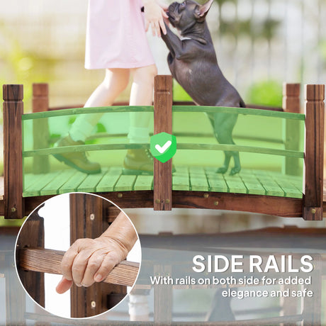 Outsunny 1.5M Wooden Garden Bridge Lawn Dcor Stained Finish Arc Outdoor Pond Walkway w/ Railings Water Yard Decoration