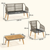 Outsunny 4 Piece Rattan Garden Furniture Set with Loveseat, Armchairs, Wood Table, Wicker Patio Conversation Set, Cream White