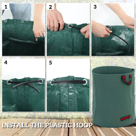 Outsunny Garden Waste Bags, 300L x 3 Heavy Duty Garden Bags, Foldable and Reusable Waste Sacks with Handles for Loading Leaf, Trash, Debris, Green