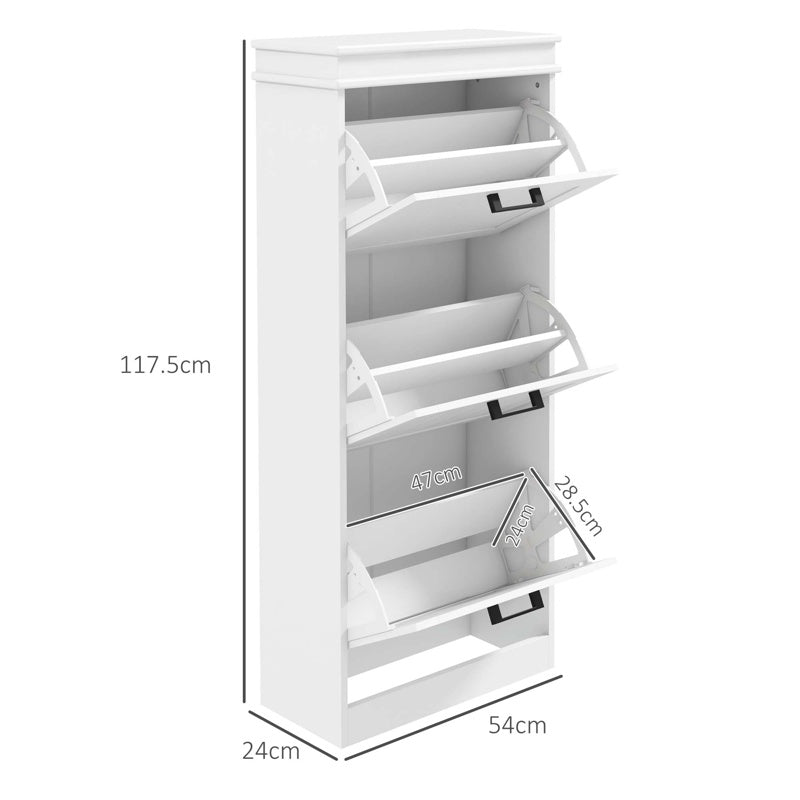 HOMCOM Three-Drawer Minimalistic Shoe Storage Cabinet, for 15 Shoes