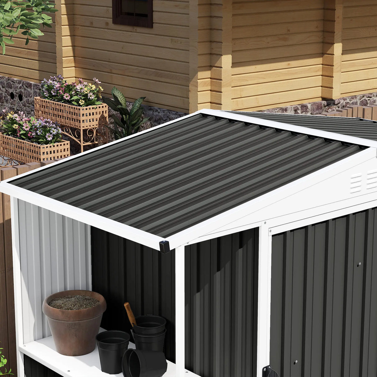 Outsunny Set of 12 Corrugated Steel Roof Sheet Panels - Black