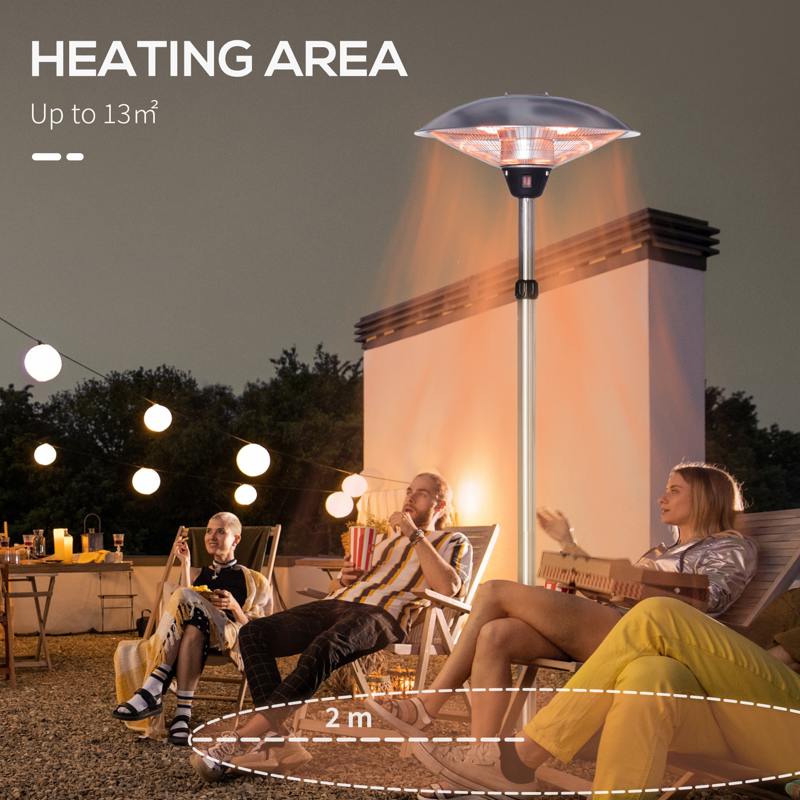 Outsunny 3KW Electric Patio Heater with 3 Heat Settings, Freestanding Infrared Outdoor Heater with Adjustable Height and 5M Extra Long Power Lead, Aluminium Alloy, Silver