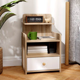 HOMCOM Multi-Storage Bedside Table - White/Wood-Effect