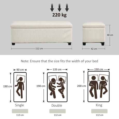 HOMCOM Storage Ottoman Bench, Corduroy Footstool with Removable Lid and Legs, 112cm Storage Chest Box for Living Room, Bedroom, Hallway, Beige