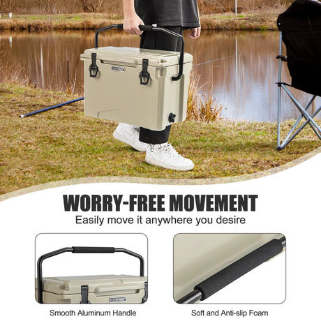 25 QT Hard Cooler with Aluminum Handle and Integrated Cup Holders-Tan