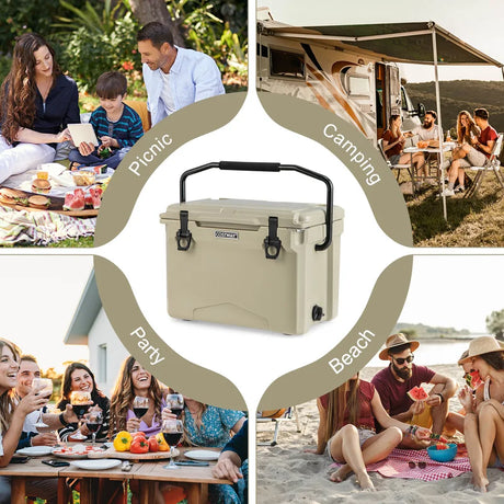 25 QT Hard Cooler with Aluminum Handle and Integrated Cup Holders-Tan