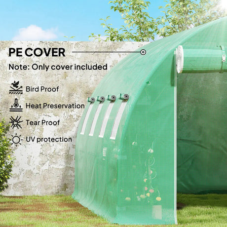 Outsunny 4 x 3 x 2m Polytunnel Greenhouse Replacement Cover ONLY Winter Garden Plant PE Cover for Tunnel Walk-in Greenhouse with Roll-up Windows Door Outdoor, Green