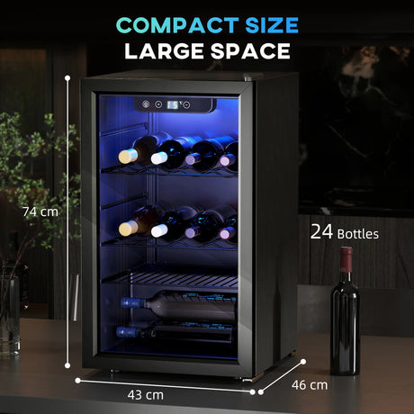 HOMCOM 24 Bottle Wine Cooler, 68 Litre Capacity, 4-16C Freestanding Drinks Beer Wine Fridge with Glass Door, Black