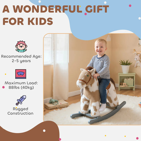 AIYAPLAY Baby Rocking Horse, Plush Animal Rocker with Realistic Sound and Toy, Rocking Toy Chair for Kids Aged 2-5, Brown