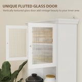 HOMCOM 4-Door Kitchen Cupboard with Drawer, Freestanding Kitchen Cabinet with Glass Doors, Adjustable Shelves and Open Counter, White