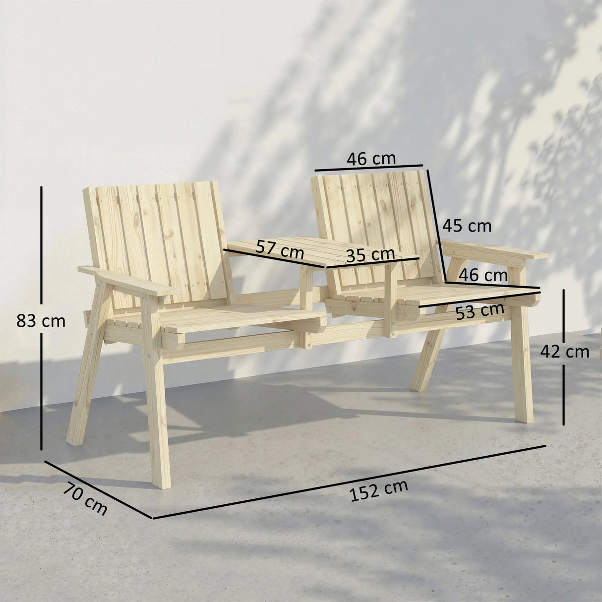 Outsunny 2-Seater Garden Loveseat with Table and Parasol Hole for Porch, Patio, Natural Wood Finish